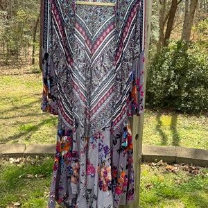 Umgee Gray Floral Paisley Boho kimono